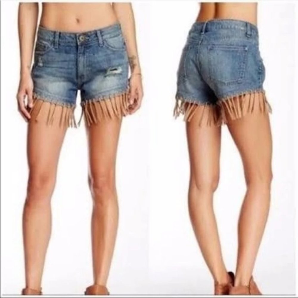 DL1961 Ivy High Rise Denim Fringe Jean Shorts